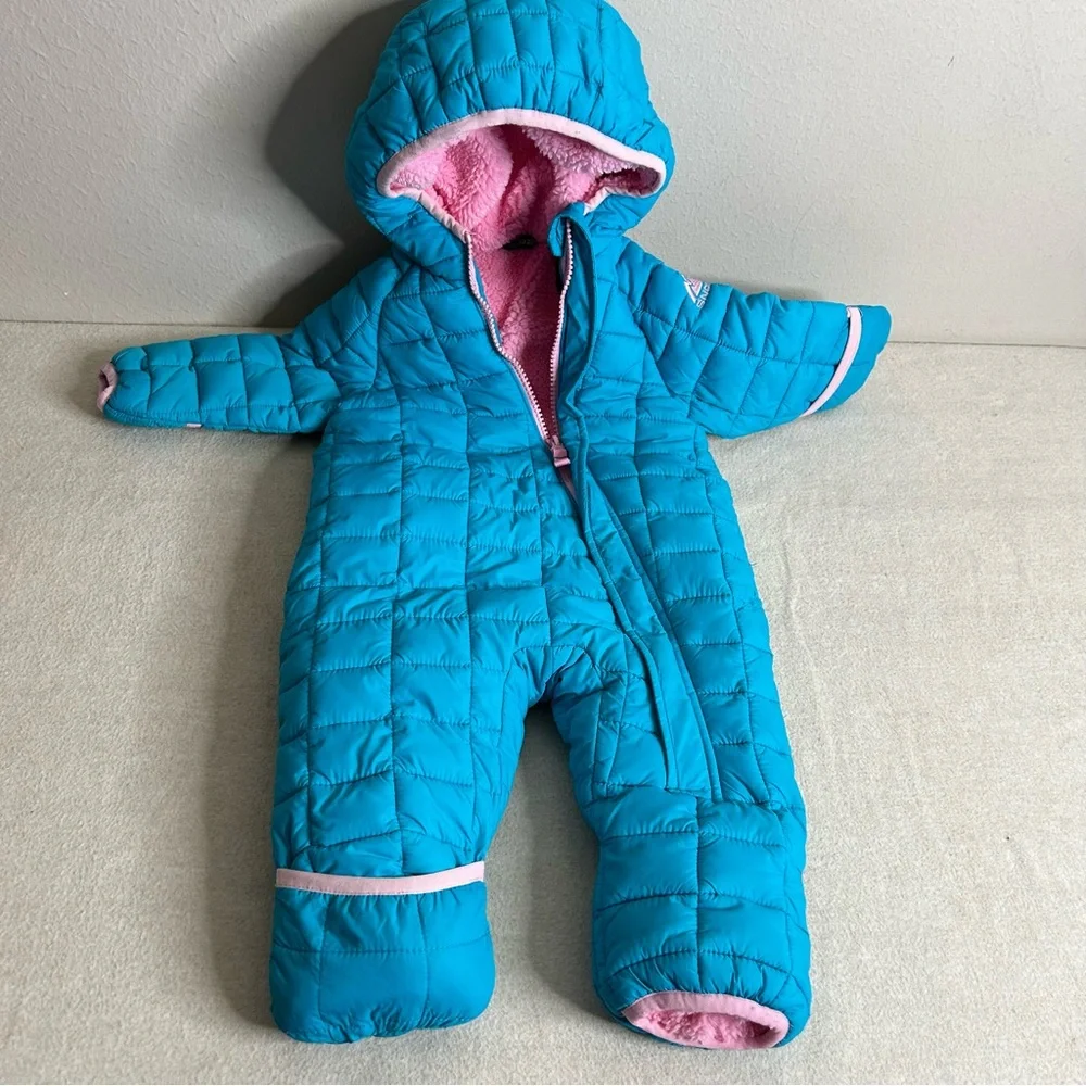 Bundle Snozu H&M Infant Baby Blue and Pink Snowsuit‎ hooded Fleece Lining 3/6 M